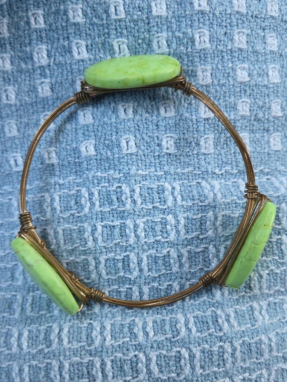 Artisan Lime Green Wire Wrapped Stone Bracelet.